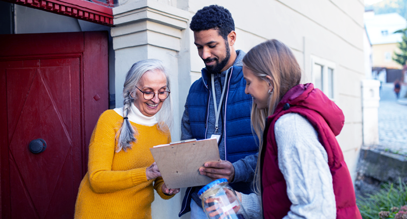 door-to-door charity collectors spending to a woman