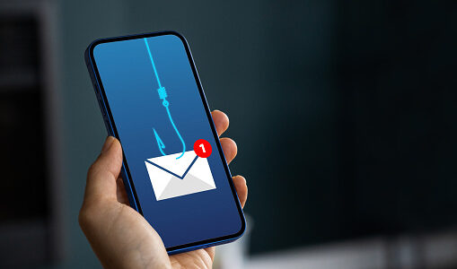 Mobile phone displaying phishing email